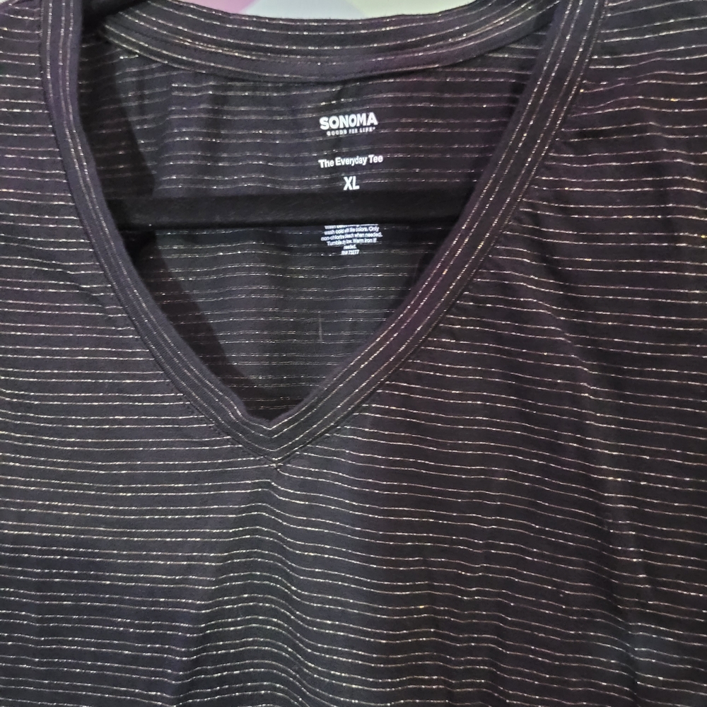 Sonoma Black Gold Striped V-Neck Tee